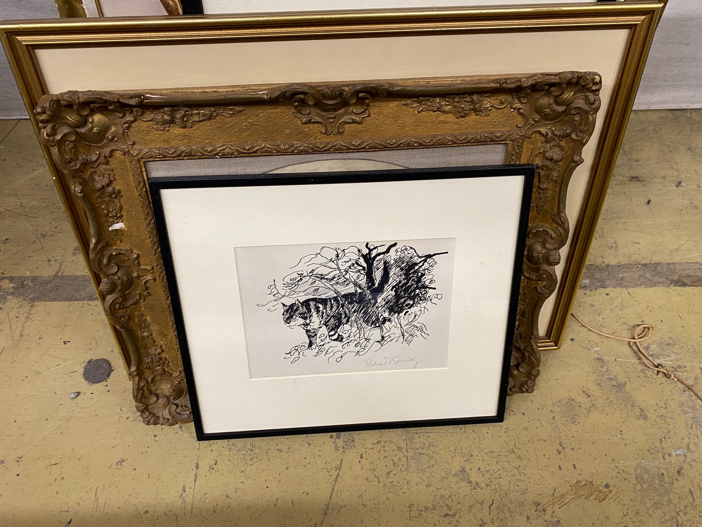 A collection of assorted watercolours, oil and prints